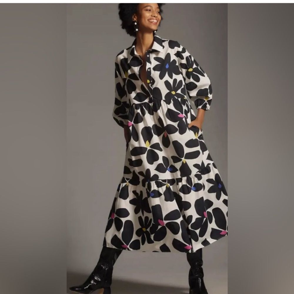 Anthropologie The Bettina Tiered Shirt Dress by Maeve
Size Small